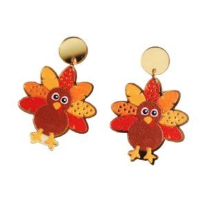 Pipi Tree Acrylic Turkey Thanksgiving Earrings NWOT